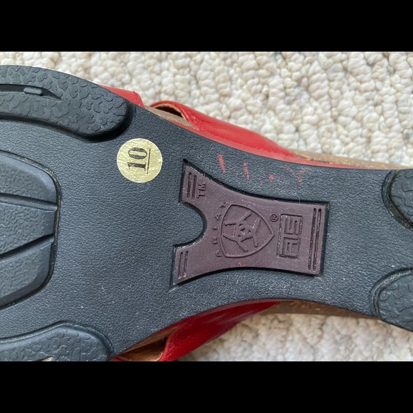 Ariat Red Leather Cork Wedge Sandals - Picture 7 of 8